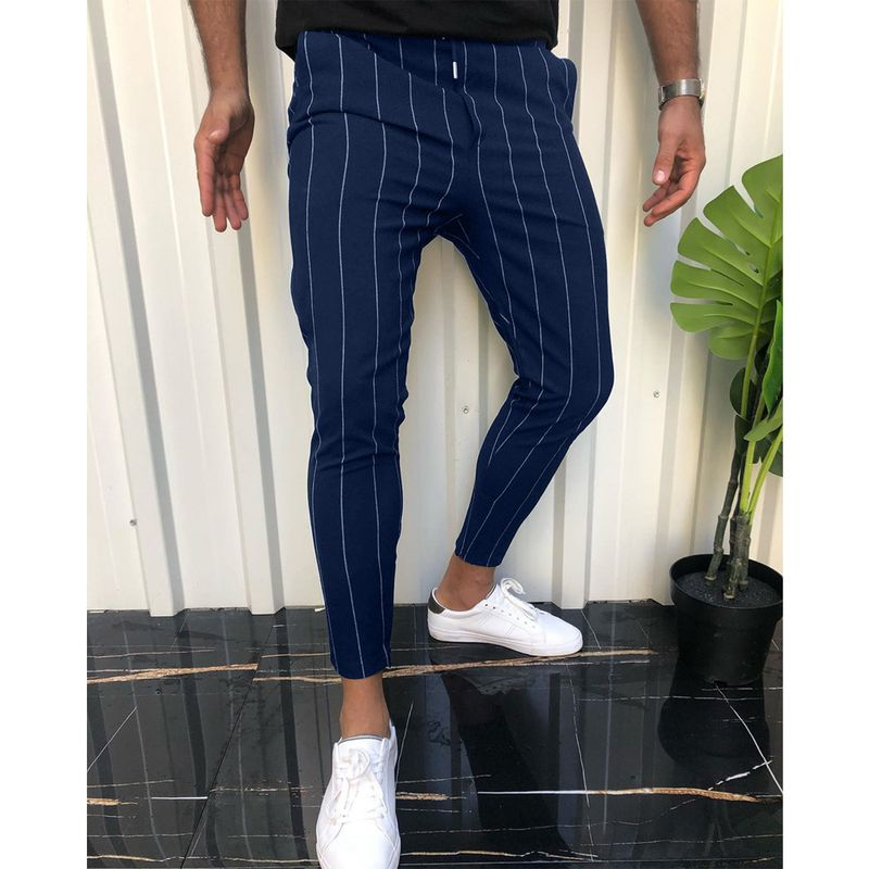 Herrenbekleidung Gestreifte Hose mit Reißverschluss-Strumpfhose_voghion.com