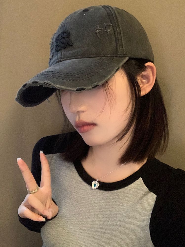 Casquette de baseball rétro déchirée pour femme, printemps et été, délavée, polyvalente, grande circonférence de la tête_voghion.com