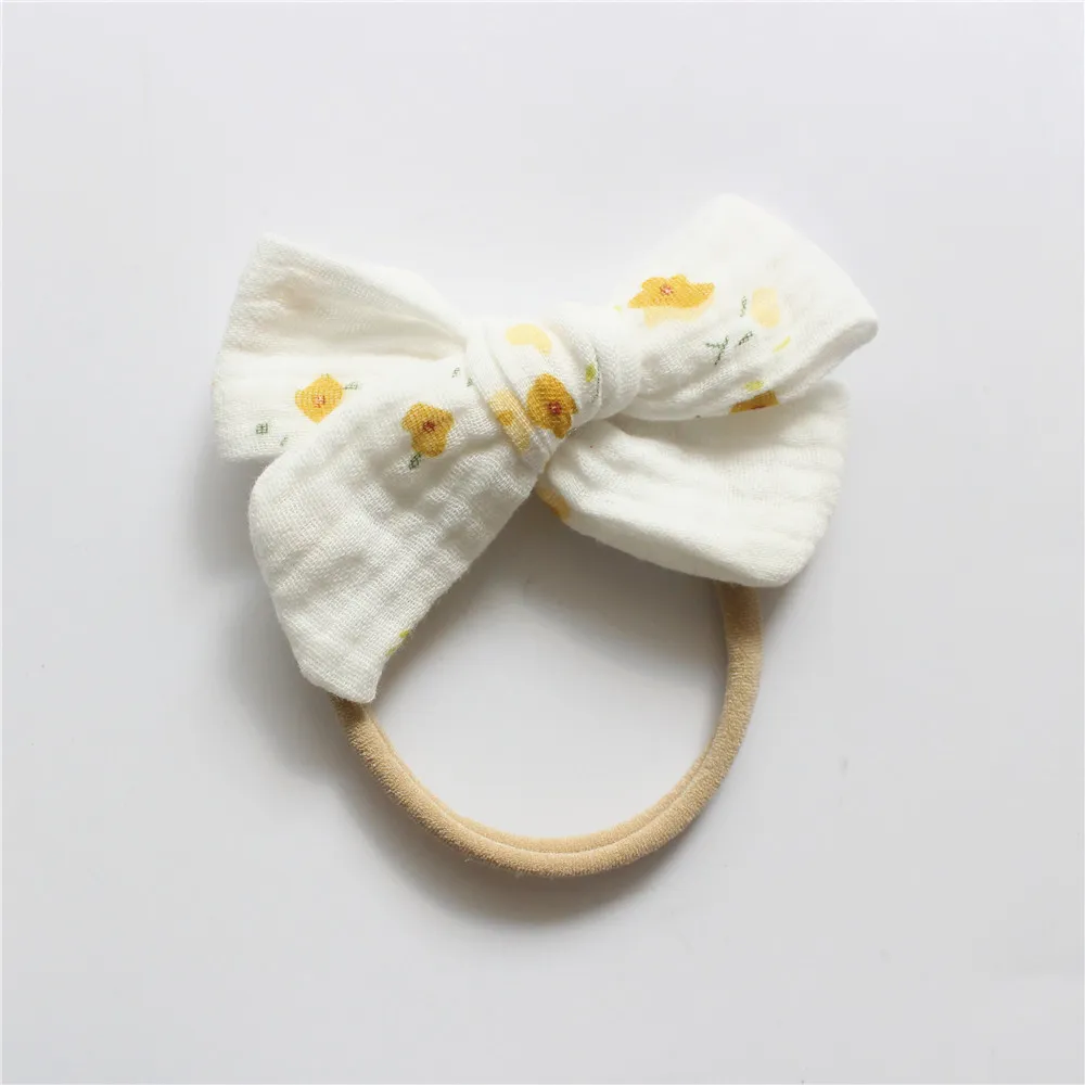Baby Muslin Cotton Gauze Bow Hair Headband Accessories Baby 100 Days Old Super Soft Nylon Male_voghion.com