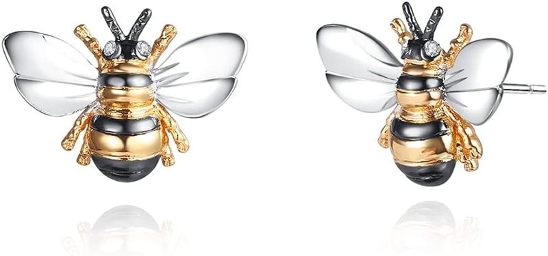 2-tone Enamel Bumble Bee Stud Earrings 0.5in Length For Women - Made In Brazil_voghion.com