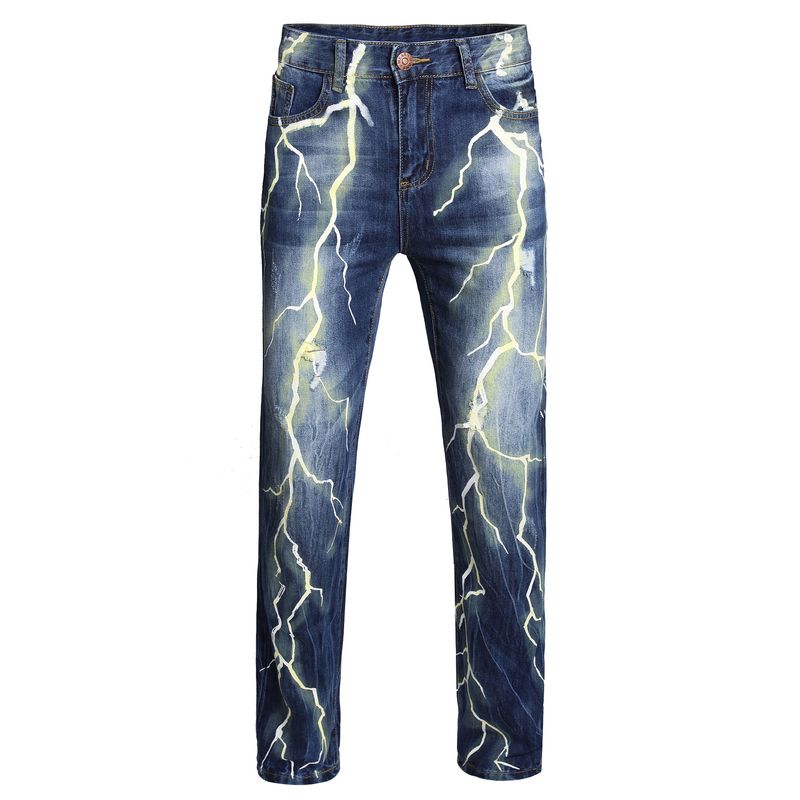 Vêtements pour hommes, personnalité, trou de déchirure, impression numérique 3D, jeans à la mode_voghion.com