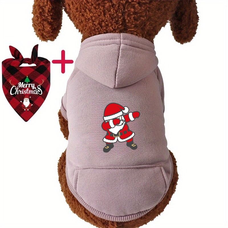 2024 New Christmas Santa Claus Printed Pet Clothing Puppy Pet Hooded Sweatshirt Autumn Winter Two-legged Pocket Cat Dog Clothes_voghion.com