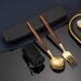 Portable Chopsticks Spoon Fork Set Three Piece Student Stainless Steel Cutlery With Box One Set_voghion.com