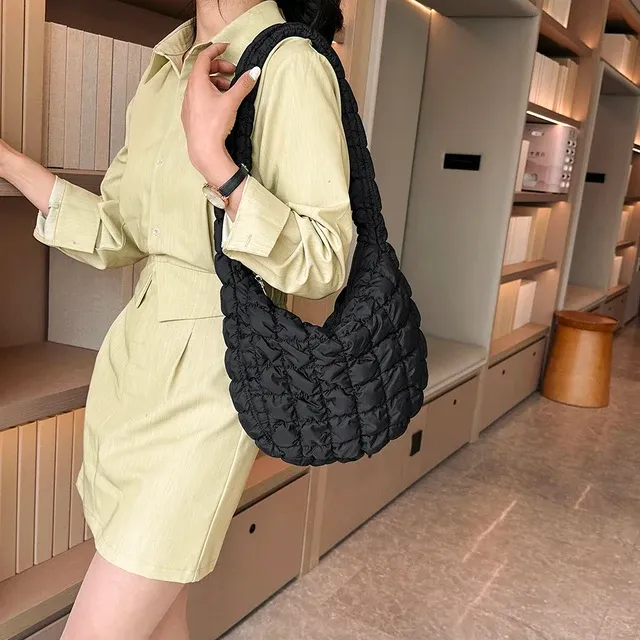 Velika prešita oblazinjena torba čez ramo z naborki in mehurčki v obliki oblaka, velika prostornina, vedro, torba Deigner, nabrane ženske_voghion.com