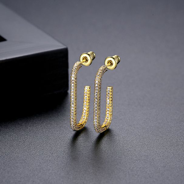 Kadın Takıları Elmas Tasarımlı Kübik Zirkonyum Küpeler, Zarif ve Şık Bir Görünüm İçin 18 Ayar Altın Kaplama U Şeklinde Kulak Klipsleri_voghion.com