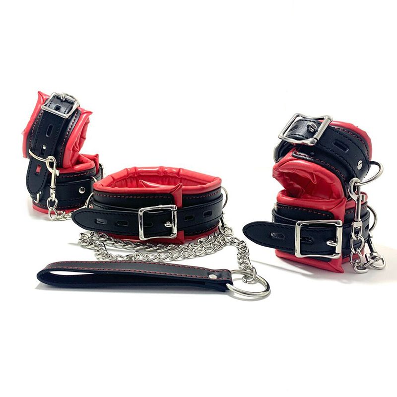 BLACKWOLF BDSM Set Collar Leash Restraints And Handcuffs Submissive Restraint_voghion.com