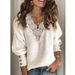 Modische Damenbekleidung, einfarbig, Spitze, V-Ausschnitt, lockerer Langarmpullover_voghion.com