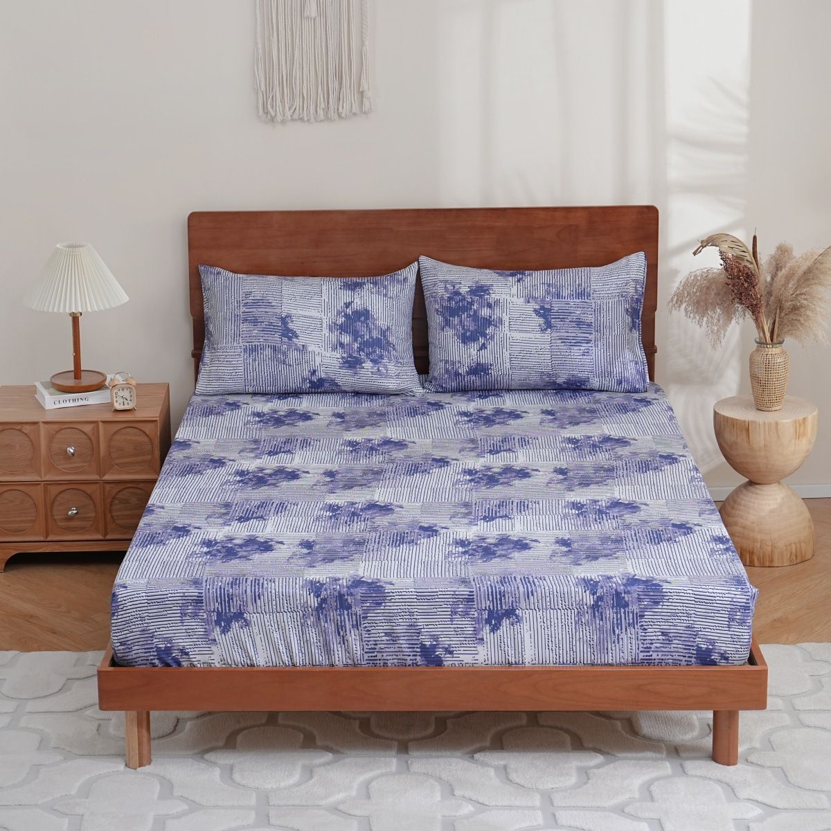 Blaues Aquarell-Kunst-Spannbettlaken – 3D-bedruckter Polyester-Bettvolant, tiefes Taschendesign für Twin-/Full-/Queen-/Kingsize-Matratzen_voghion.com