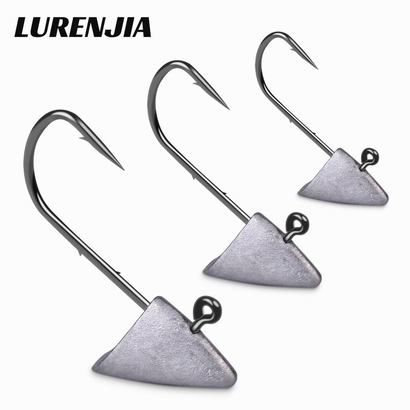 Triangular Lead Head Hook Boat Shaped Fish Hook Reinforced Root Hook Die Cast Lure T Tail Curly Tail White Striped Horse Mouth Green Bass_voghion.com