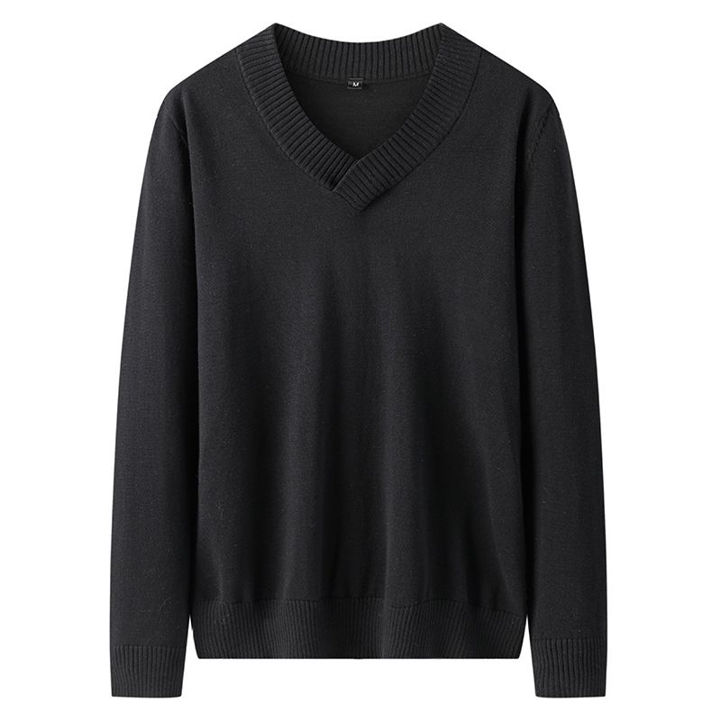 Suéter de algodón para hombre, suéter de papá engrosado con forro polar, suéter casual con cuello en V_voghion.com
