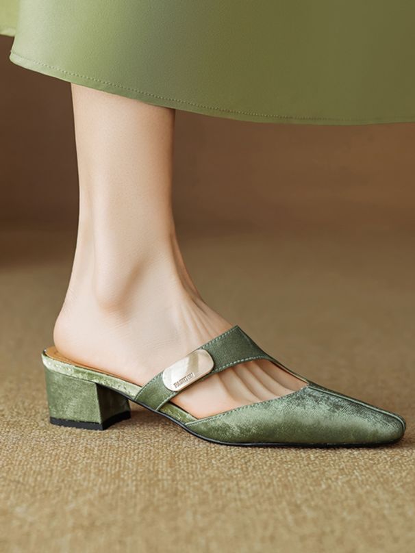 Französischer Stil Mid-Block Heel Closed-Toe für Frauen 2025 Neue Casual Outdoor Sommer Lazy Mules Sandalen_voghion.com