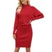 Vestido largo de punto de color liso para mujer, nuevo temperamento, adelgazante, ceñido a la cadera, vestido tipo suéter con cuello alto_voghion.com