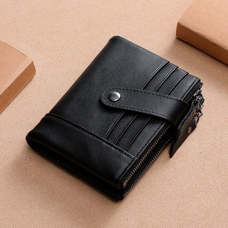 Portafoglio da uomo in pelle casual con doppia cerniera RFID, pochette corta in pelle di mucca_voghion.com