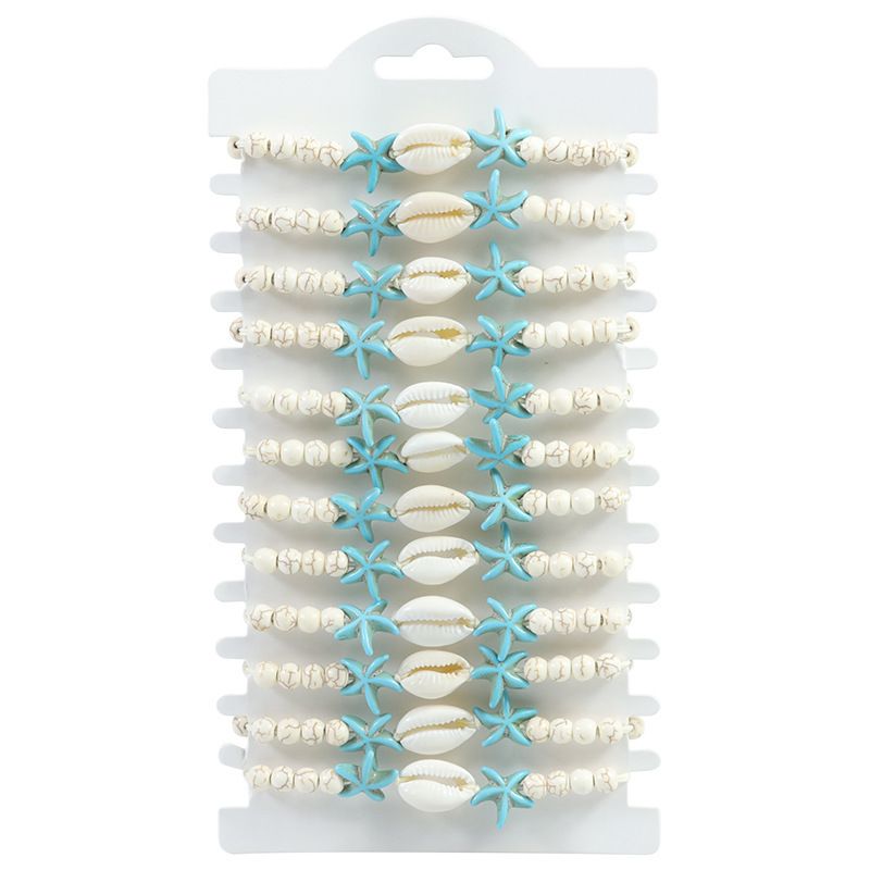 Braccialetto di conchiglie intrecciate fatto a mano con perline di legno turchese, nuovo e molto venduto, set da 12 per donna_voghion.com