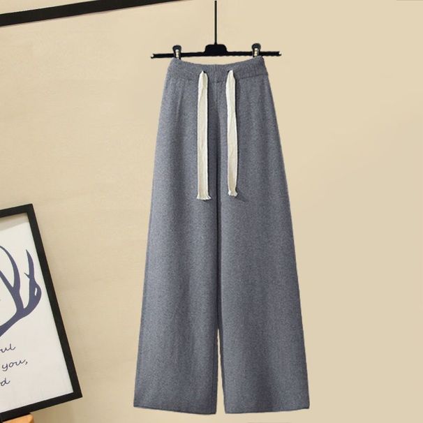 Women's Autumn Winter Knit Sweater & Wide Leg Pants Set - Distressed Casual Outfit (Available In Multiple Color Combinations)_voghion.com