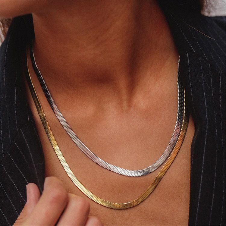 INS Collana semplice in acciaio inossidabile Moda uomo e donna Catena a lama piatta Accessori per catena a osso di serpente_voghion.com
