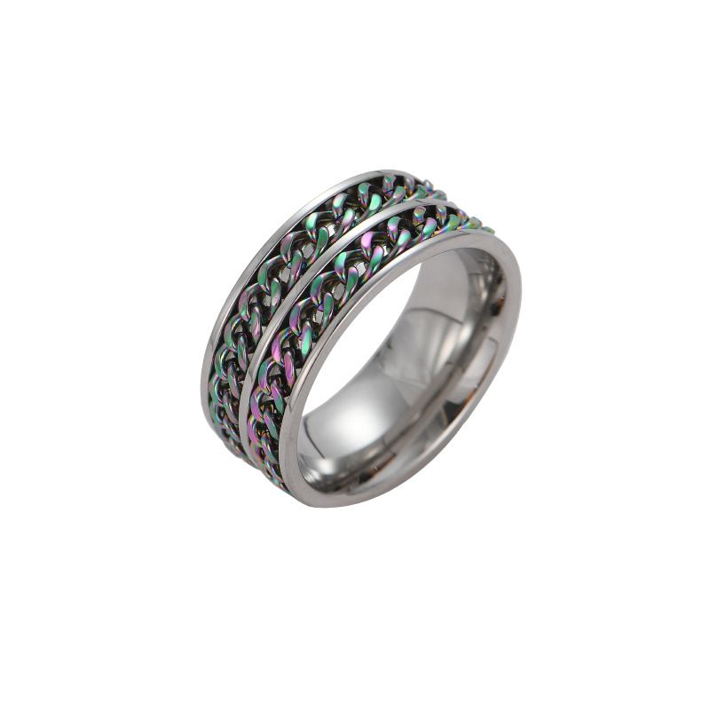 Herrenschmuck Edelstahl Doppelkette Drehring Retro Schwarz Kalter Stil Punk Hip Hop Schmuck_voghion.com