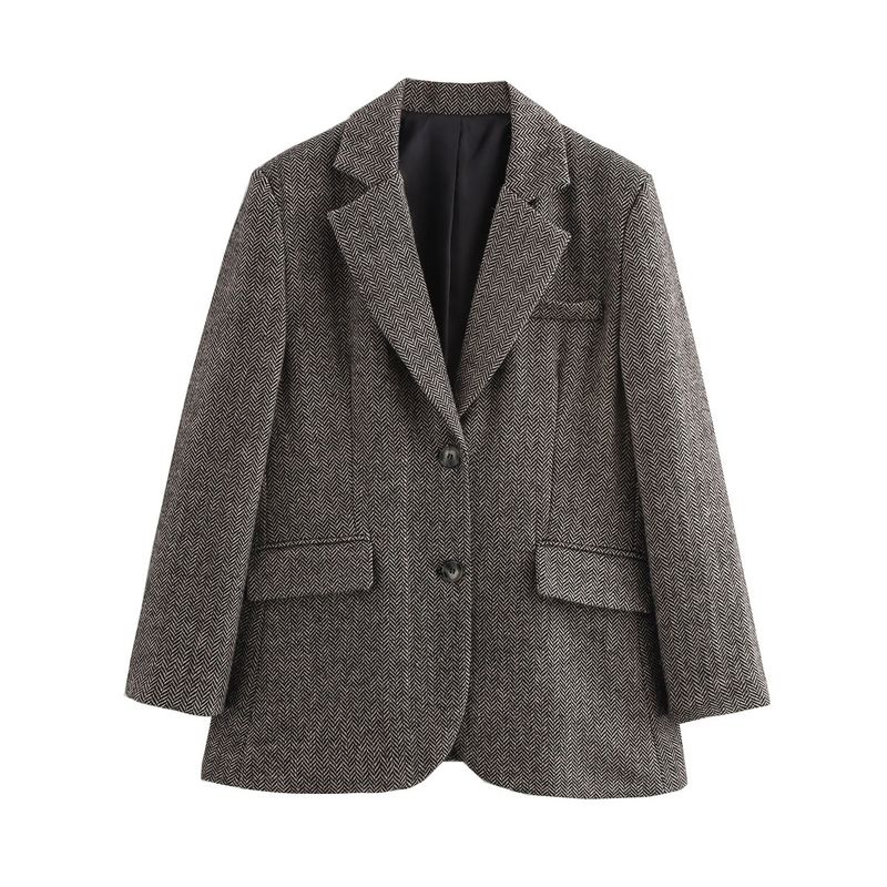 Damenbekleidung Herbst Winter neue Street Fashion Fischgrätenmuster Anzugjacke_voghion.com