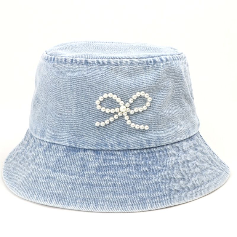 Cappello da pescatore in denim con fiocco di perle, da donna, primavera ed estate, versatile, retrò, alla moda, con protezione solare, cappello da sole_voghion.com