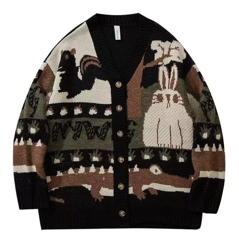 Trendiger Herren V-Ausschnitt Pullover – Lässiger Herbst-Strickpullover mit Print | Ins Streetwear Style | Locker geschnittene Langarmshirts | EU Fashion Hot Search_voghion.com
