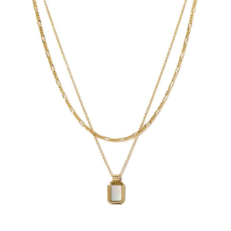 Collana da donna retrò con doppio strato in agata nera, design leggero e di alta qualità, collana multistrato in madreperla bianca con clavicola._voghion.com