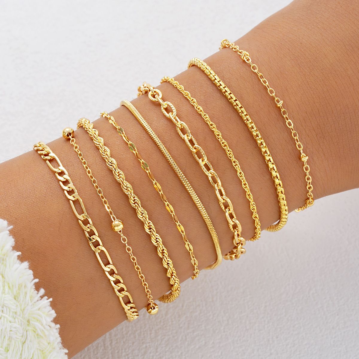 New INS Style Simple Versatile Fashion Braided Chain Bracelet Cuban Jewelry Set 9 Pieces_voghion.com