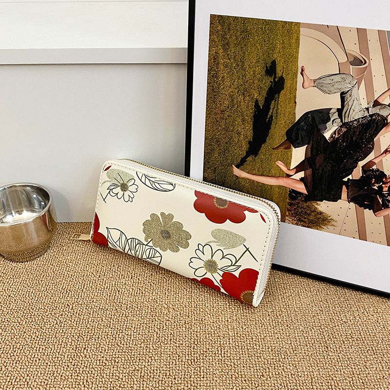 Women’s Bags Wallet Women's Fashion Flower Print Evening Clutch Bag Women's Version Large Capacity PU Wallet Card Holder Coin Purse_voghion.com