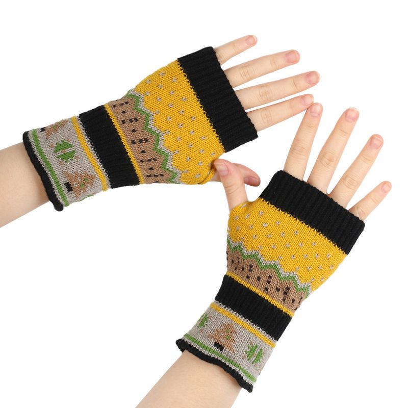 Unisex Christmas tree gloves Colorful warm half-finger cuffs Christmas knitted acrylic wool gloves_voghion.com