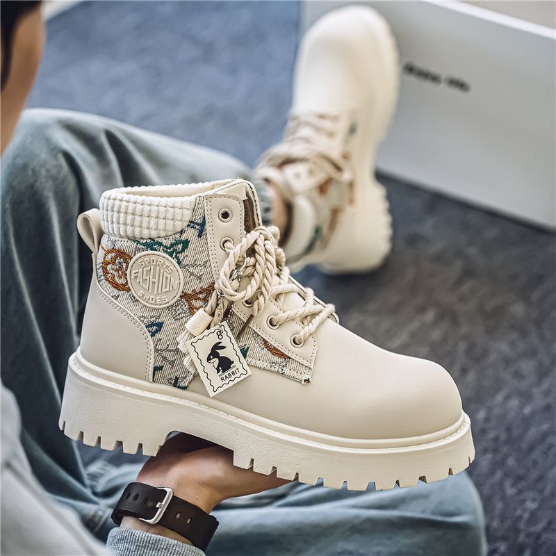 Herrskor Höst och vinter Ridkängor i läder Motorcykel Arbetskläder Ungdom High Top Svarta Korta Stövlar Utomhussport Martin Boots _voghion.com