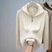 Autumn Winter Plus Size Pullover Knit For Women High Neck Commuter Sweater Simple Long Sleeve Half-Zip Top_voghion.com