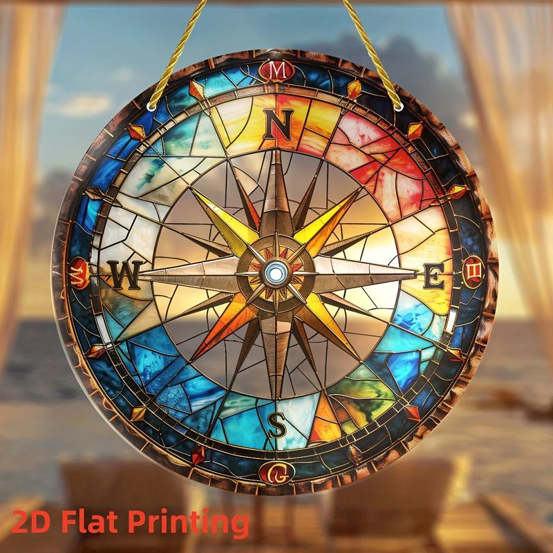 Nautical Compass Suncatcher - 8" Acrylic Art. Colorful Window Decor For Home Or Office, Perfect As A Thoughtful Gift._voghion.com