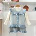 New Girls Knitted Sweater Three Piece Set Round Neck Bowknot Vertical Striped Vest + Fishtail Skirt + Bottoming Shirt_voghion.com