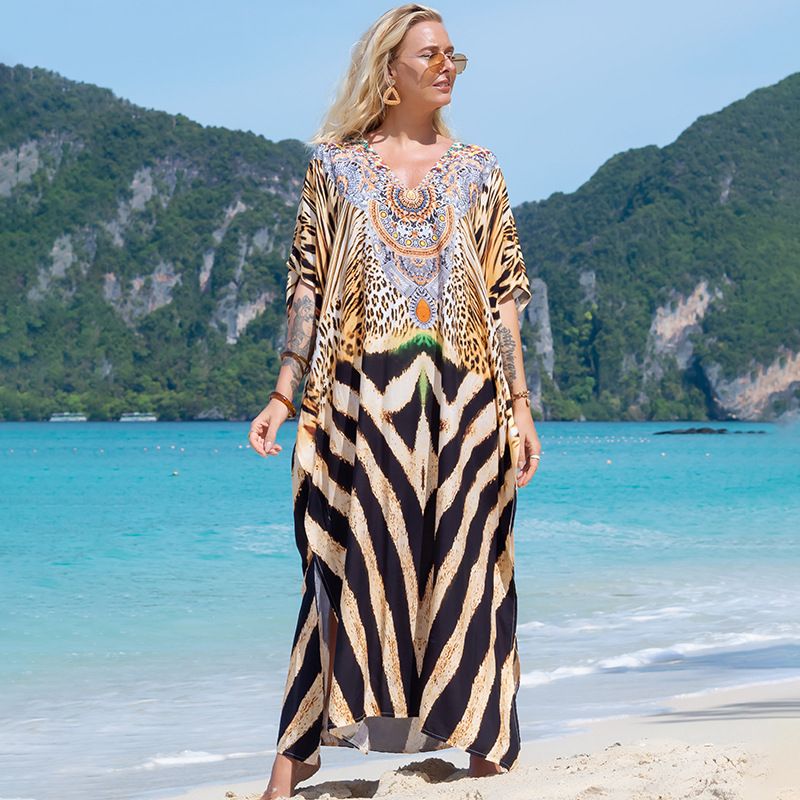 Women's Floral Print Beach Cover Up Dress - Lightweight 100% Cotton Kimono Robe For Swimwear, Sun Protection & Vacation, Boho Chic Summer Outerwear_voghion.com