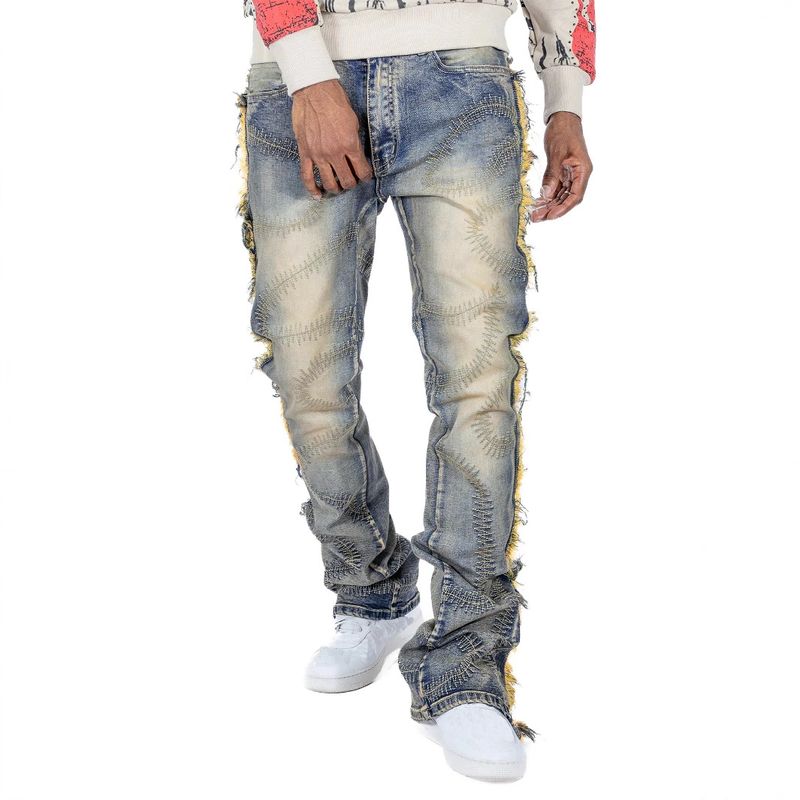 Herrenbekleidung Mode Neue Lazy Herbst- und Winter-Schneebergversion High Ounce Gradient Lightning Jeans Ins Japanese Trend Ice Blue_voghion.com
