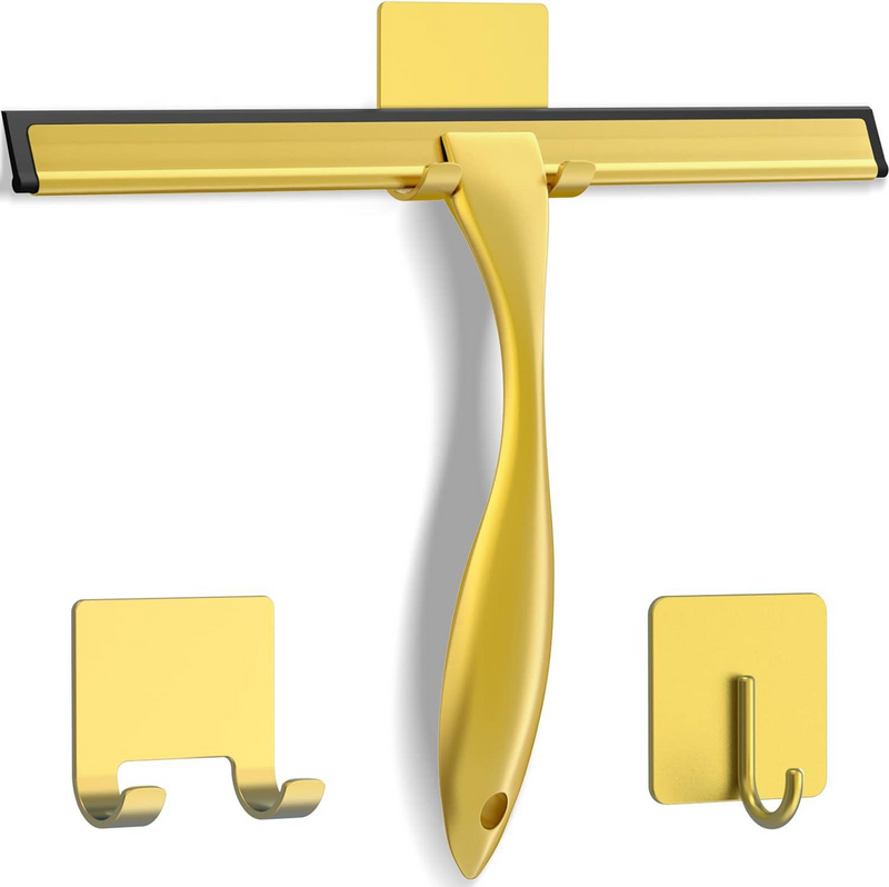Shower Squeegee For Shower Door 12 Inch Bathroom Squeegee For Cleaning Windows, Kitchen, Mirror & Car Glass, Gold Stainless Steel_voghion.com