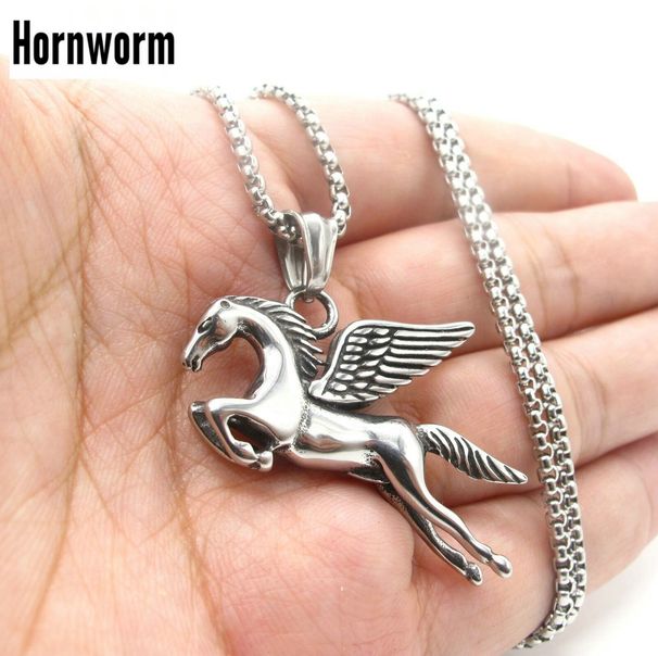 Herren Unisex Halskette mit Anhänger „Fliegendes Pferd“ mit Pegasus-Anhänger, Amulett, Edelstahl, Punk, Retro, Vintage, cooles Vatertagsgeschenk für Papa_voghion.com