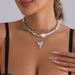 Collana con cuore metallico in stile dolce e alla moda per donna, con catena per clavicola in perle leggere_voghion.com