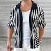 Men's Clothing Knitted Cardigan Summer New Striped Color Matching Lapel Short Sleeved Jacket_voghion.com