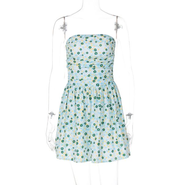 Hot selg clothing in Europe and America for summer 2024, fashionable printed street photos, slim fit strapless dresses,_voghion.com