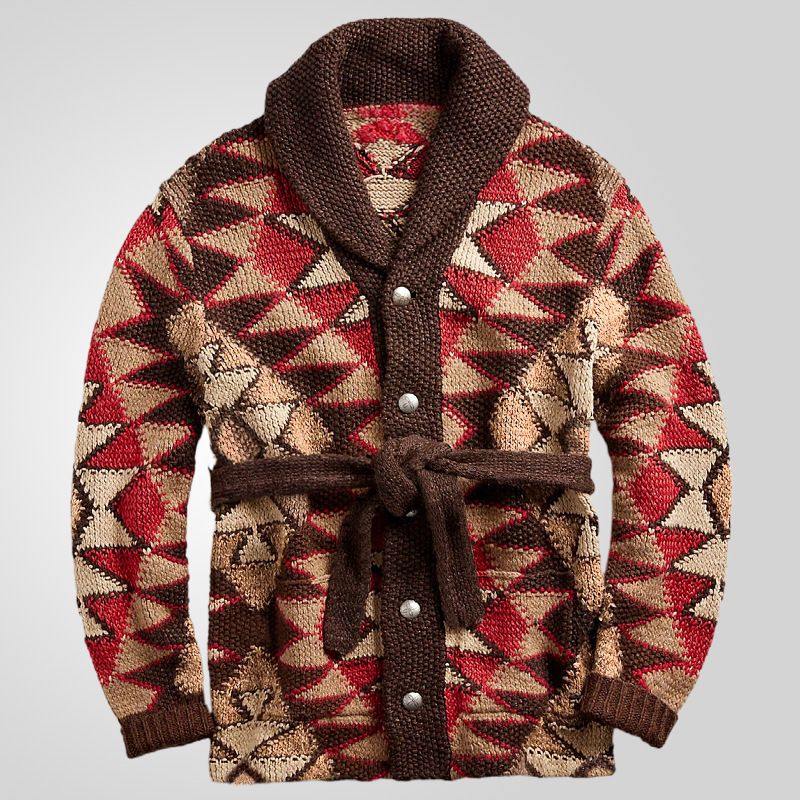 Maglione spesso di media lunghezza con lacci, in maglia jacquard Heavy Industry da uomo SY0072_voghion.com
