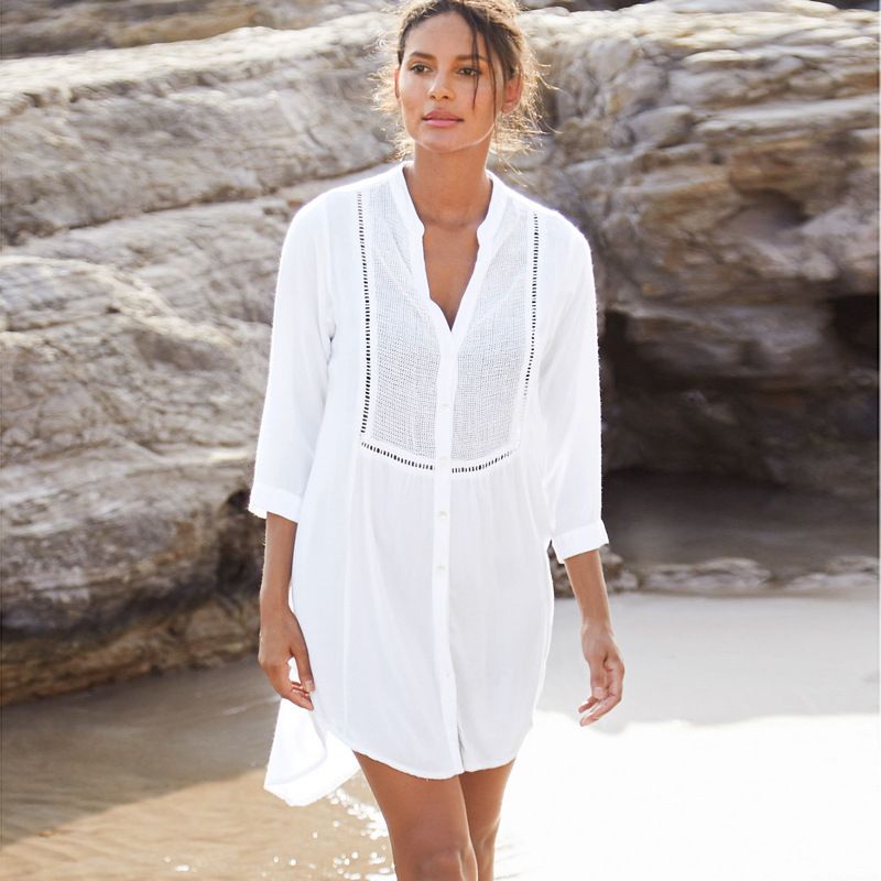 Breathable Cotton Mesh Beach Cover-Up Shirt – Stylish Swimwear Wrap & Sun Protection Layer (One Size) – Lightweight & Airy​_voghion.com