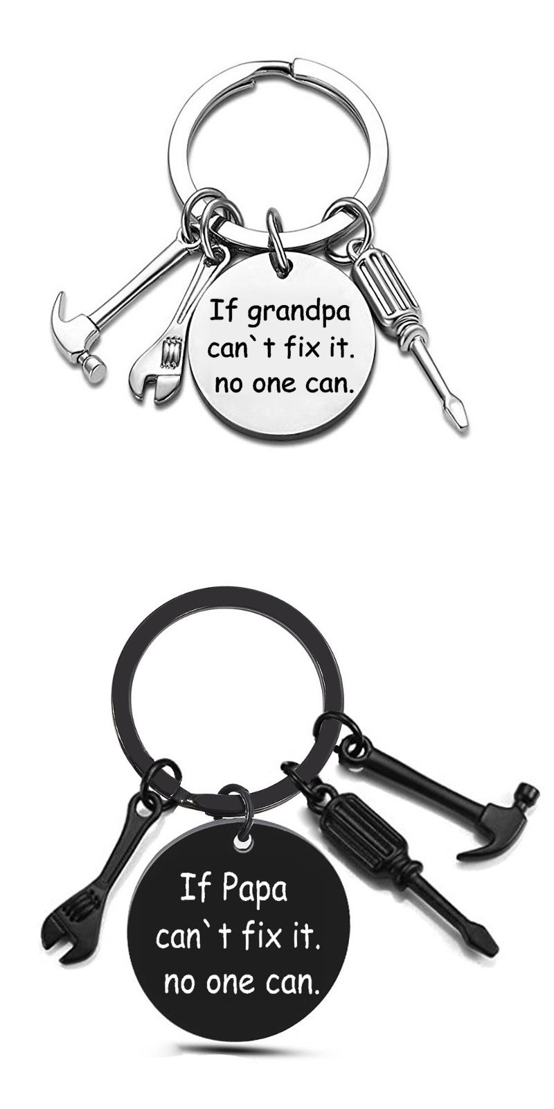Sleutelhanger voor Vaderdag: Als papa hem niet kan repareren, roestvrijstalen hamer, schroevendraaier en moersleutel. Gereedschap voor papa._voghion.com