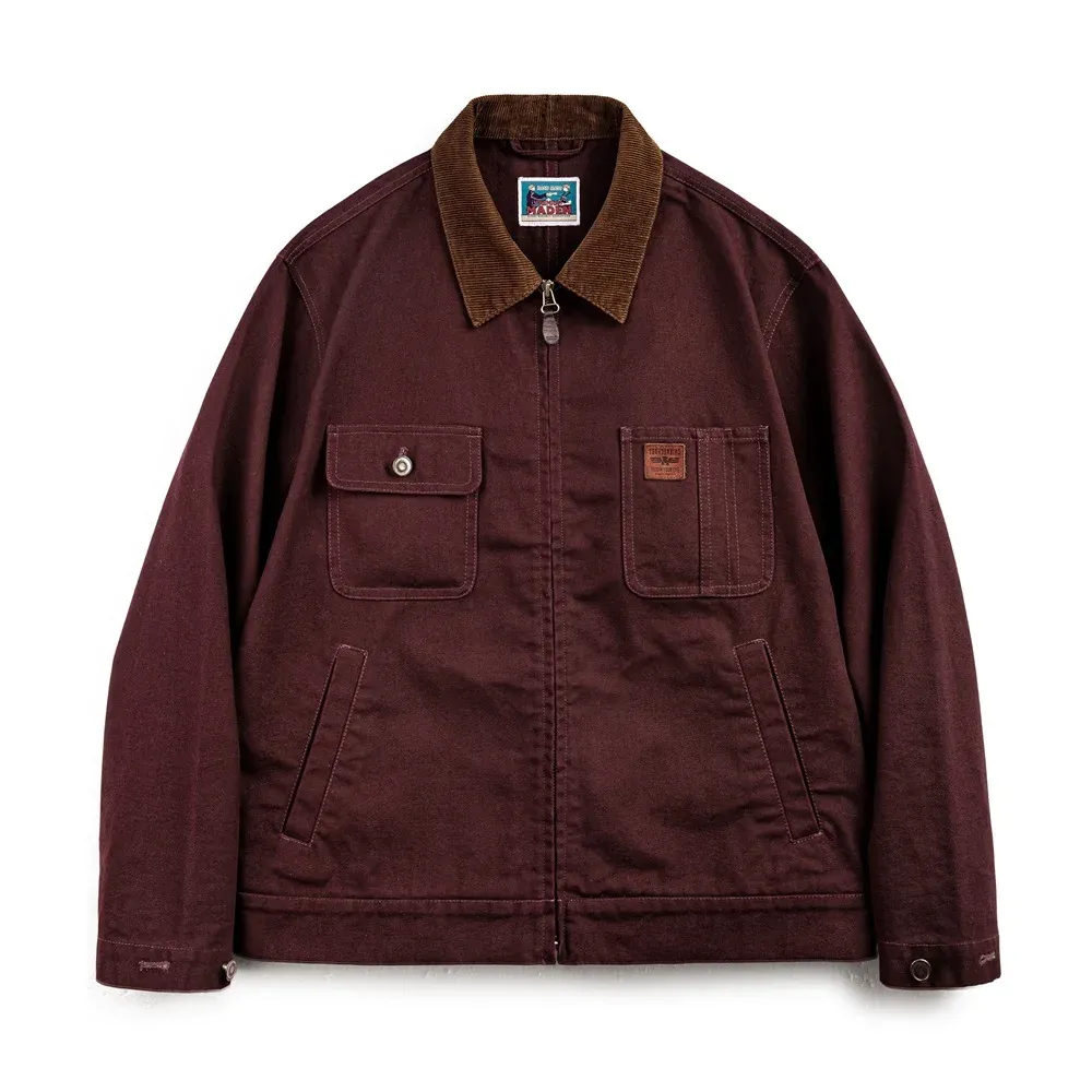 Maden Retro Heavyweight Canvas Detroit Jacket Corduroy Collar Hunting Short Zip-Up Jacket With Pockets Men's Autumn Outerwear_voghion.com