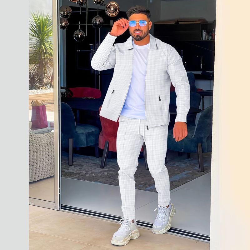 Herbst Reißverschlusstasche Flip Kragen Trendy Jacken und Hosen Herren Sport Set_voghion.com