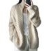Suéter feminino de cashmere grosso de 3 camadas, com gola alta e zíper, modelo curto e folgado, 100% lã._voghion.com