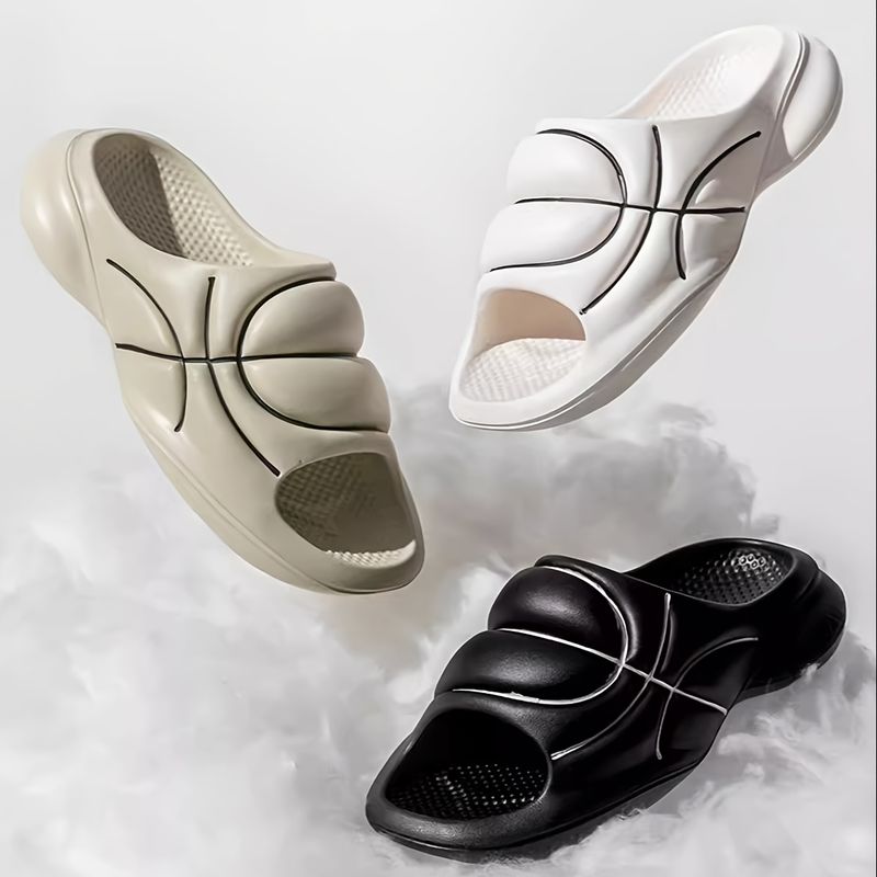 Men's Ultra Light And Durable EVA Slippers - Non-Slip Breathable Open-Toe Beach Shoes, Suitable For Beach And Indoor Use, Orange Stripe/Solid Color_voghion.com