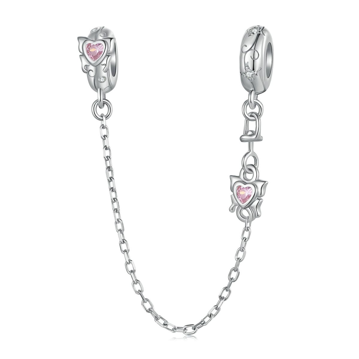 Spring Butterfly Silicone Safety Chain Sterling Silver Charm,SCC3058_voghion.com