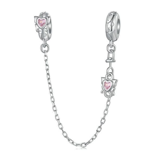 Spring Butterfly Silicone Safety Chain Sterling Silver Charm,SCC3058_voghion.com