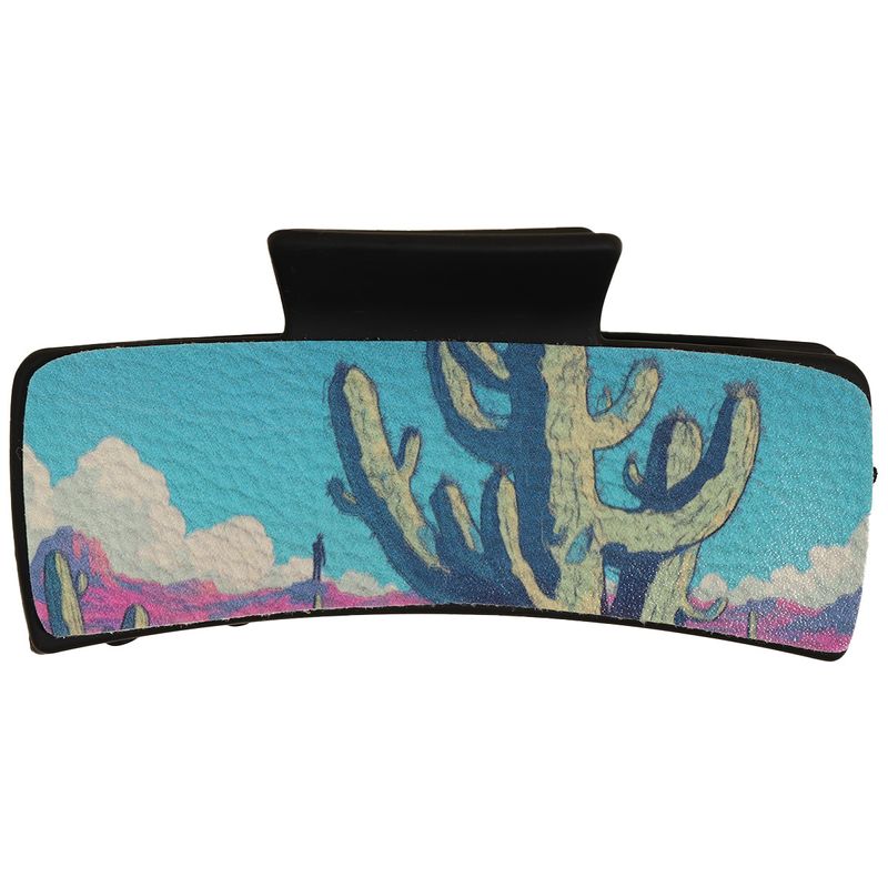 Pinza para el pelo de piel sintética con estampado de cactus - Pinza para la nuca estilo anime con forma de planta del desierto - Pinza grande con diseño de tiburón_voghion.com