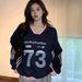 Long sleeved hoodie for women in spring and autumn, thin 2024 trend, loose design, printed V-neck Korean version top_voghion.com